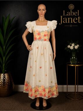 Brand new Cream Floral Embroidered Maxi Dress for women (M up to L)